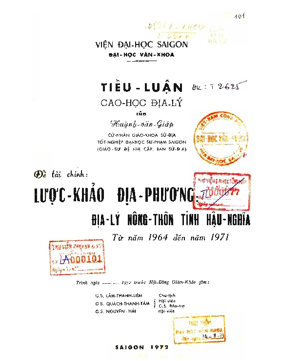Lược khảo địa phươngĐịa lý nông thôn tỉnh Hậu Nghĩa luận văn Thạc sĩ