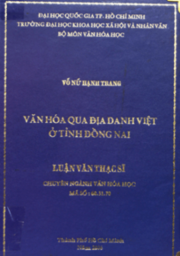 Văn hóa qua địa danh Việt ở tỉnh Đồng Nai Luận văn Thạc sĩ 60.31.70