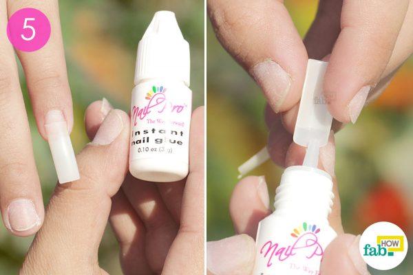 apply the acrylic nails with glue