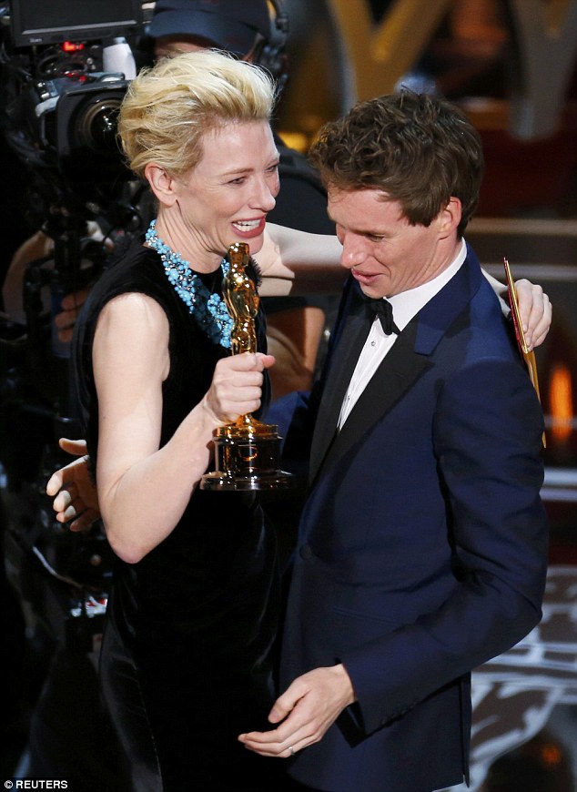 Winner: An emotional Eddie was presented the award by last year's Best Actress winner and celebrated Australian actress Cate Blanchett