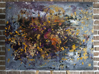 WINDY SUN. 2015. Canvas Acrylic gold leaf. 90x70 cm