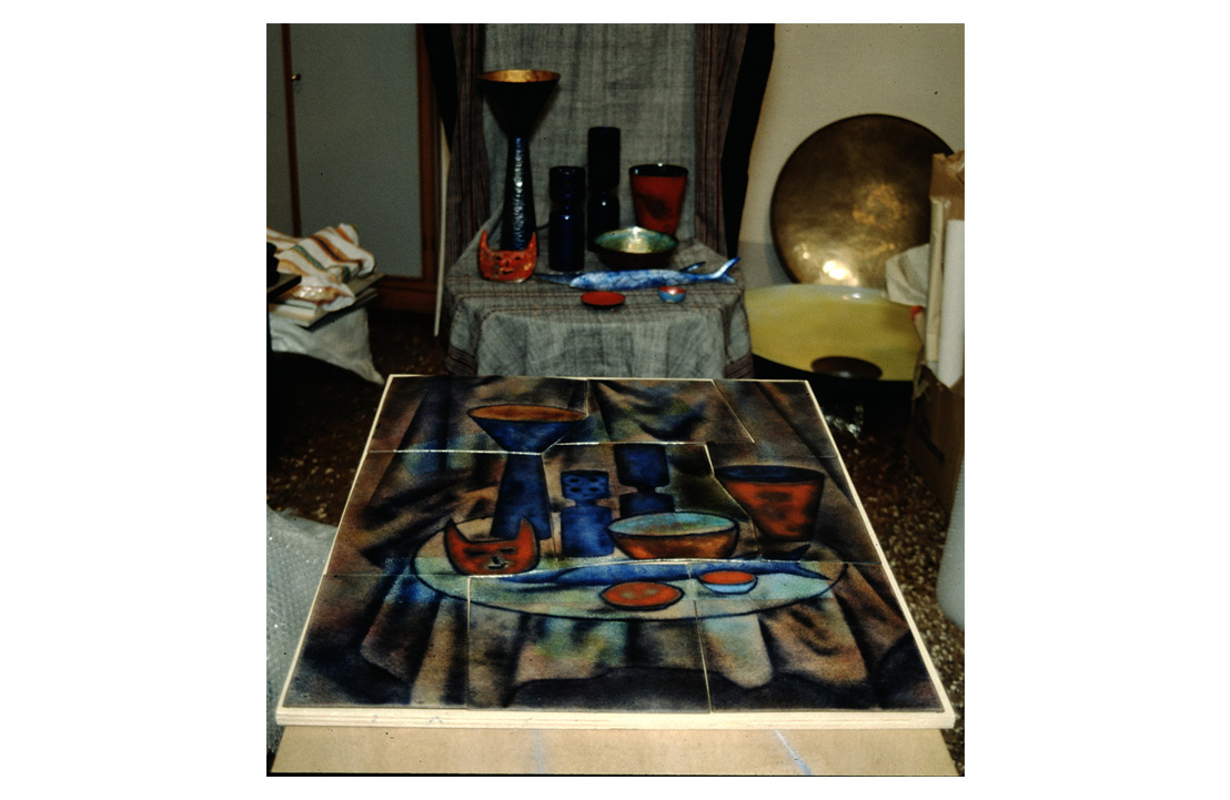 Still life, Enamel on Silver and Copper, 1988 by Balan Nambiar at the Studio of Paolo De Poli