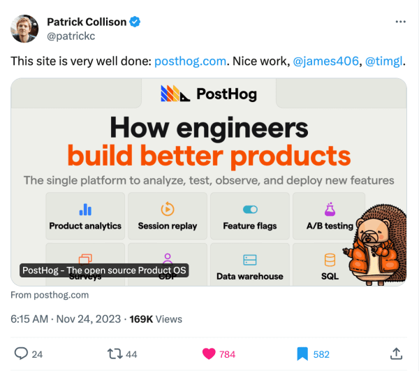 Patrick Collison liked our website