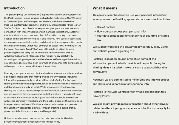 Human-readable privacy policy