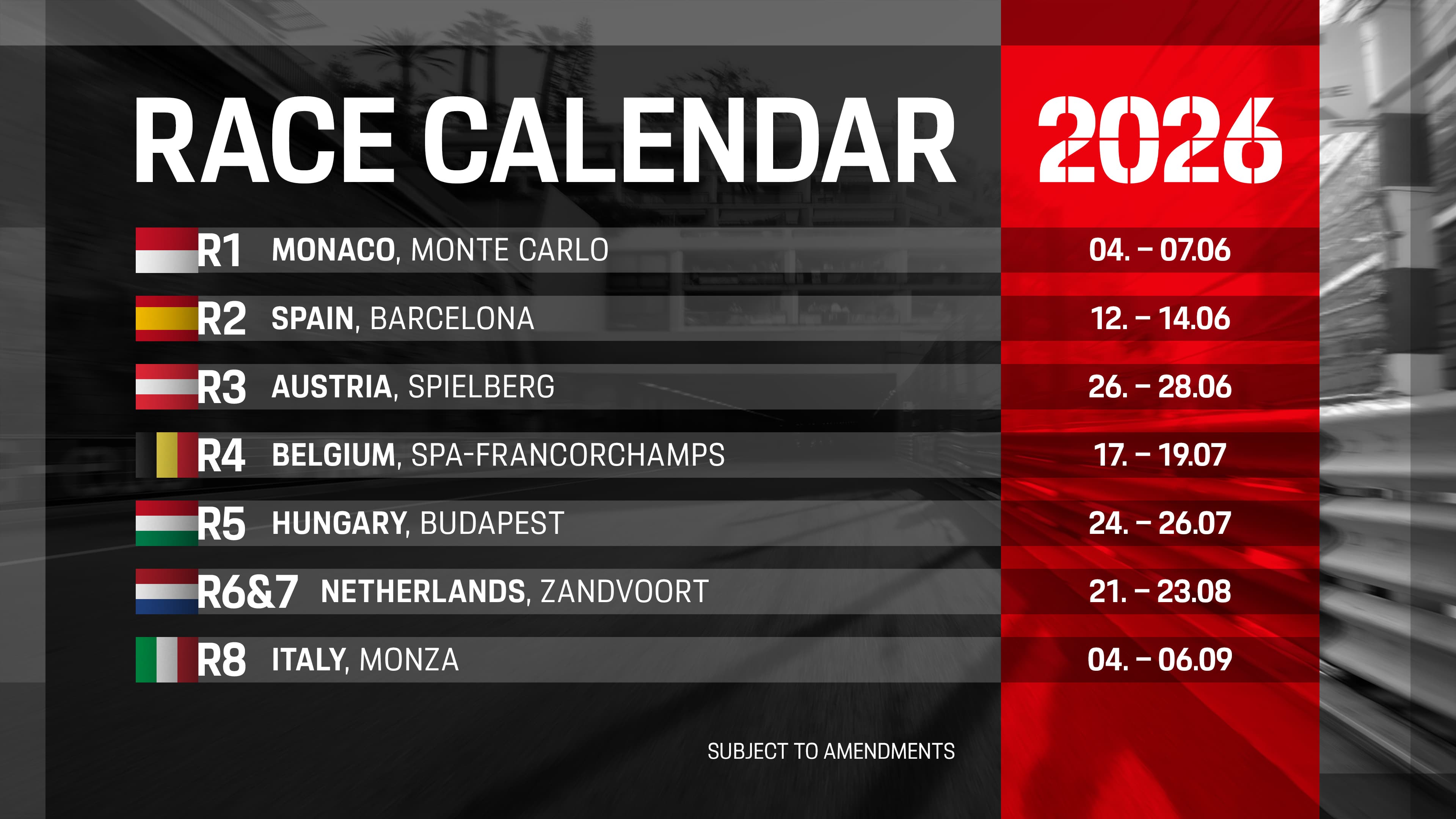 The race calendar 2026