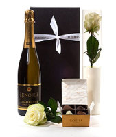White Rose, Champagne & Godiva Chocolates DLFD0142