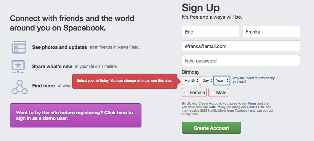 Sign Up Errors