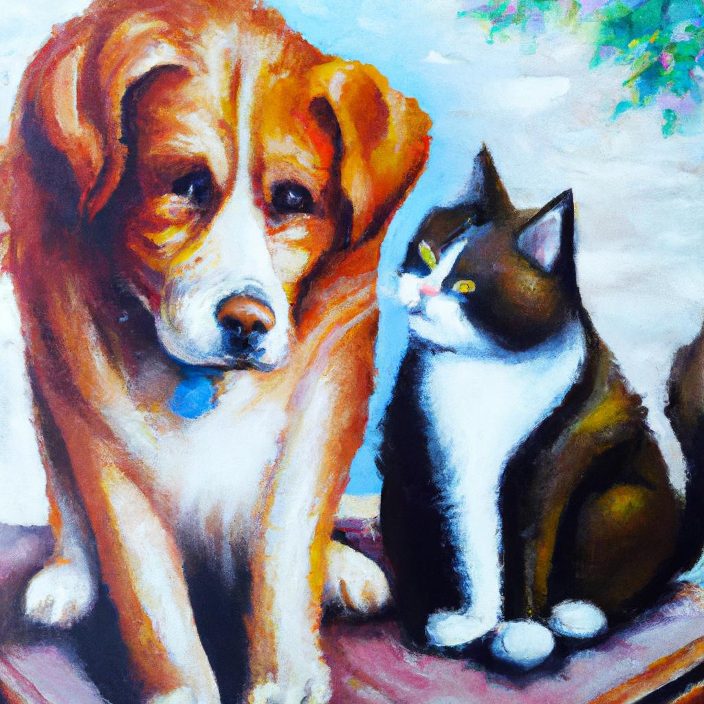 Cat and dog oil painting