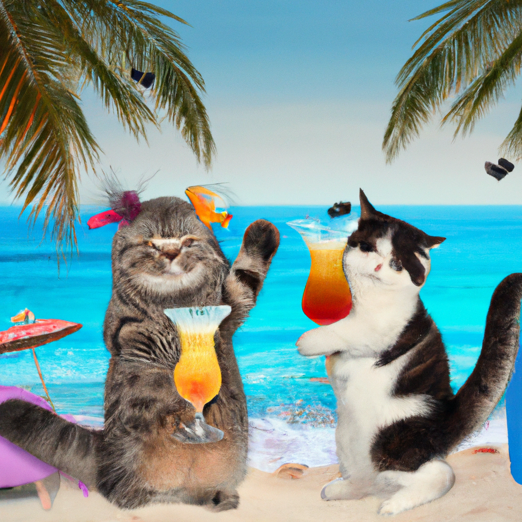 Cats having a cocktail on a beach