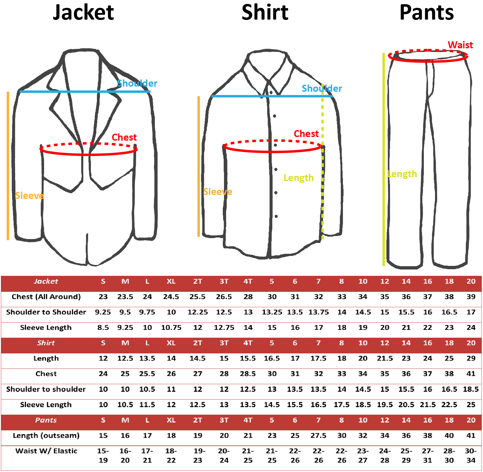 Big And Suit Size Chart