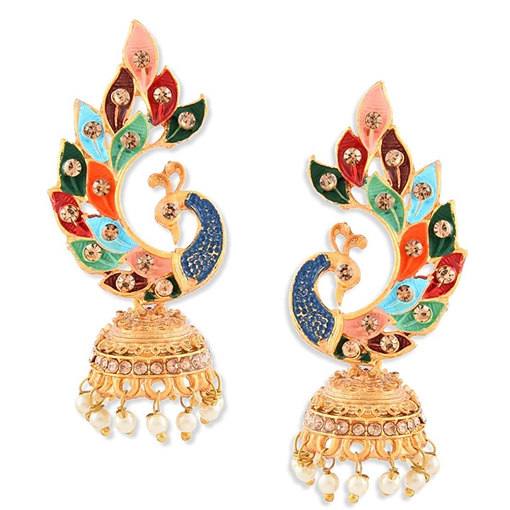 Multicolor Peacock Design Jhumki Earring - Image 1