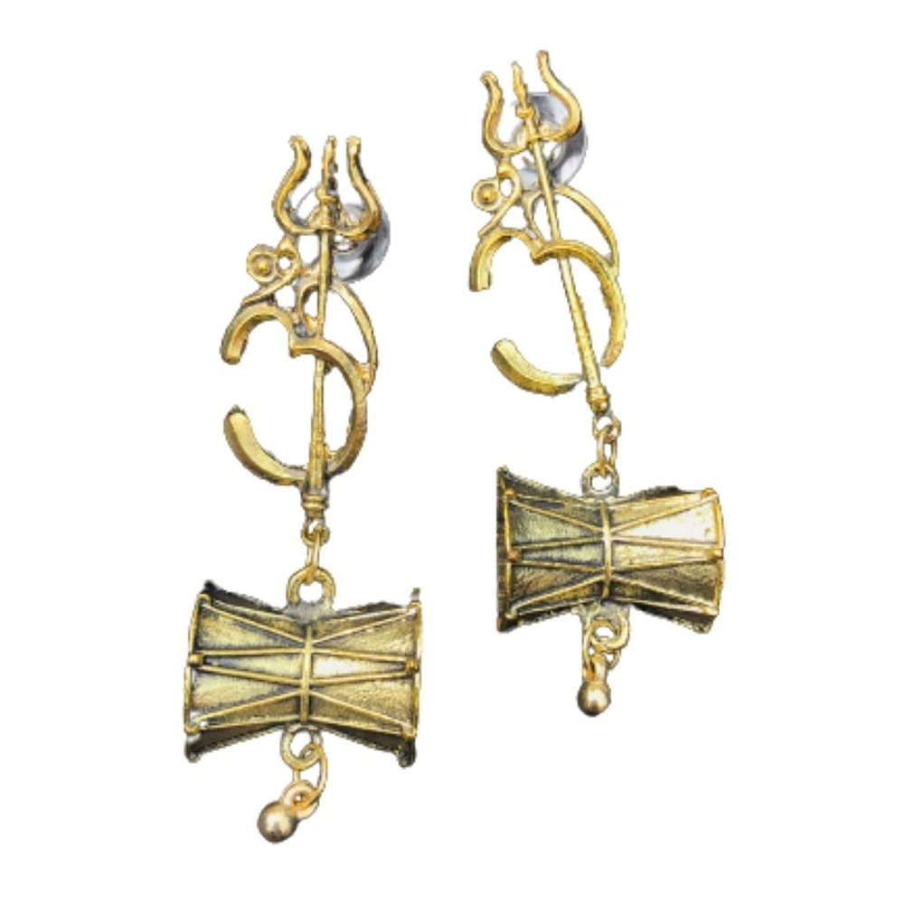 Metal Om Trishul Earrings - Image 1