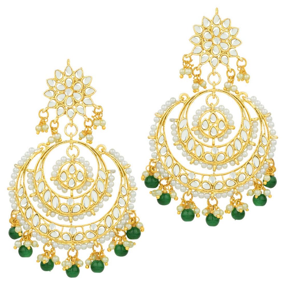 Green Kundan Stone Earrings - Image 1