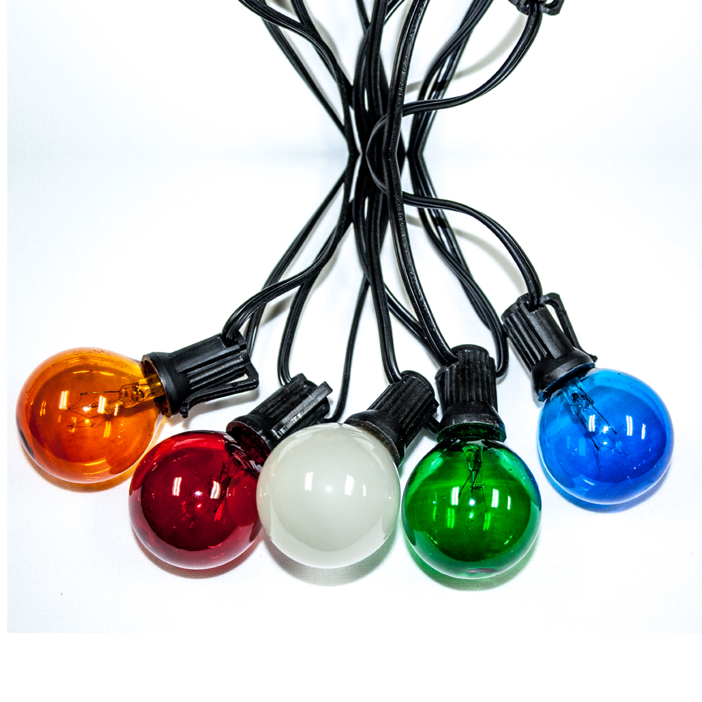 Global String Lights - 25ft / 25 lights - Muli-color Bulbs - Blue/Amber/Green/Red - 20 gauge cord UL