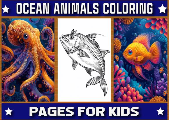 Ocean Animals Coloring Book Cover with Octopus and Fish Illustrations