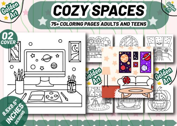 Cozy Spaces Coloring Book Cover