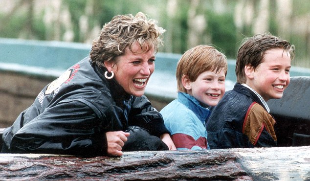 Poignant: Princes Harry and William, pictured with their mother in 1993, said it was 'difficult' not to have their mother with them on the day