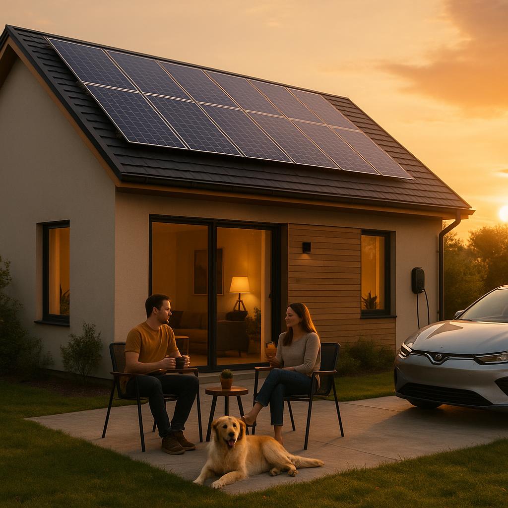 Panneaux solaires photovoltaïques sur le toit d'une maison sous un ciel bleu