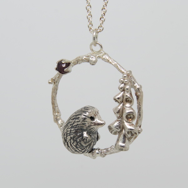 Hedgehog and foxglove necklace