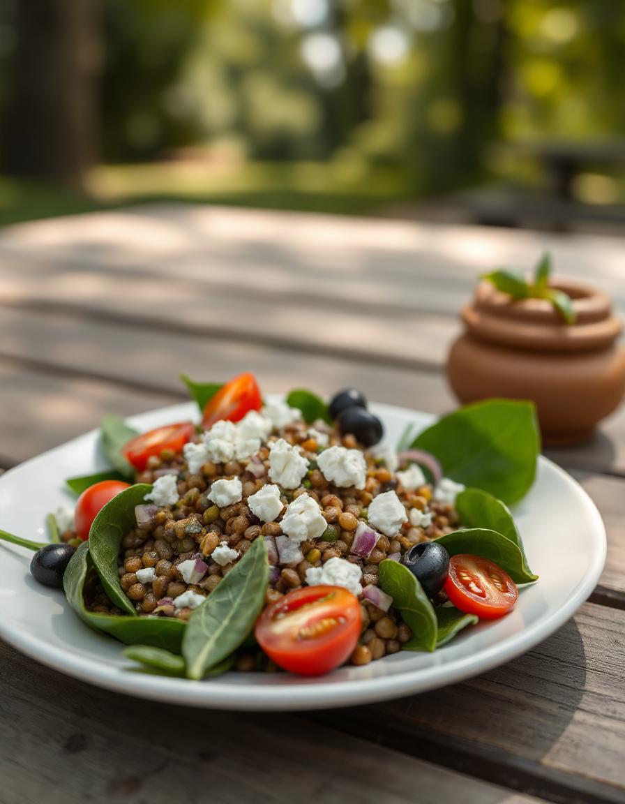 Mediterraner Linsen-Spinat-Salat