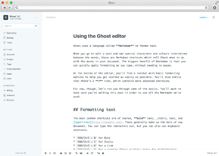 Ghost Blog Editörü