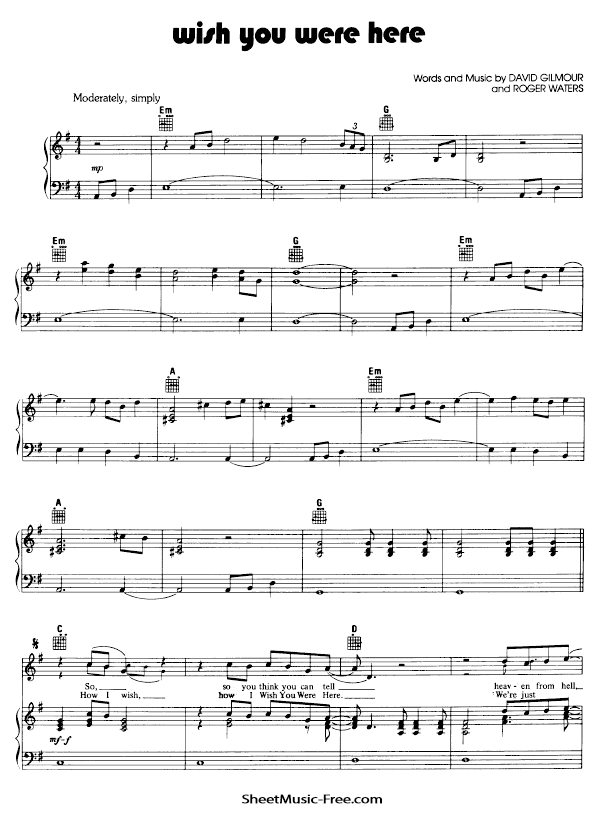 Wish You Were Here Sheet Music PDF Pink Floyd Free Download