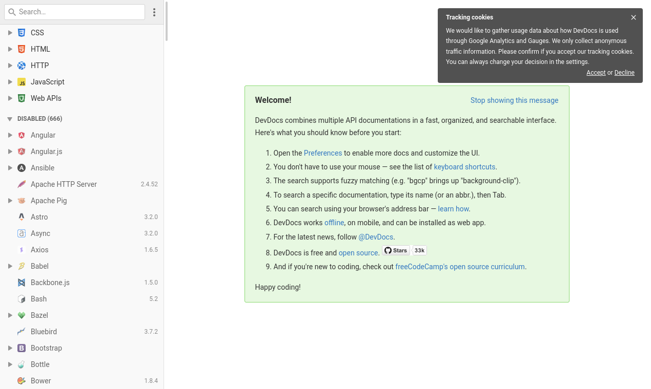 Devdocs - API documentations | Resource.fyi