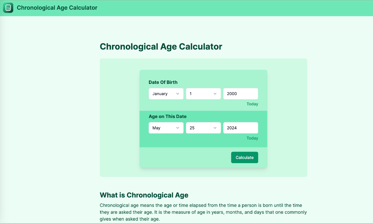 Chronological Age Calculator - Calculate you age online | Resource.fyi