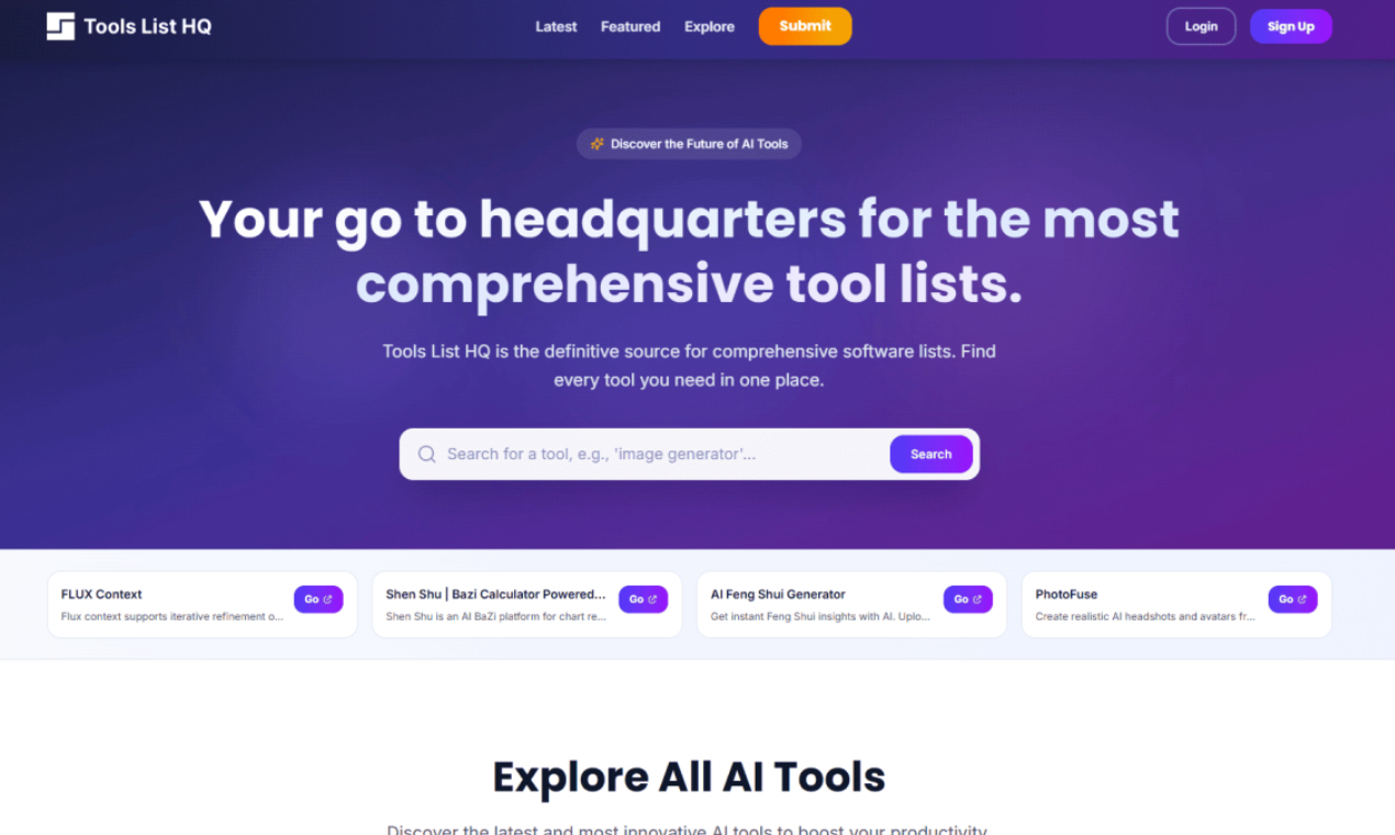 Tools List HQ - The Headquarters for AI Tools. | Resource.fyi