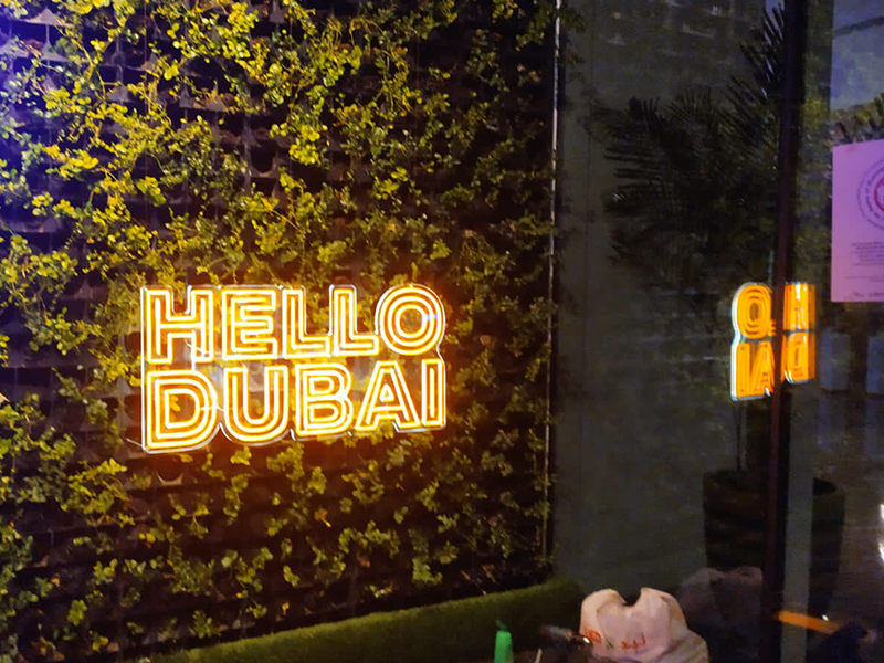 Vertical garden with hello dubai neon light - by brandoption.ae