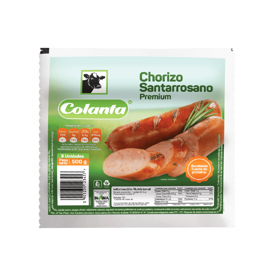 Chorizo Santarrosano Premium Colanta X 500 g