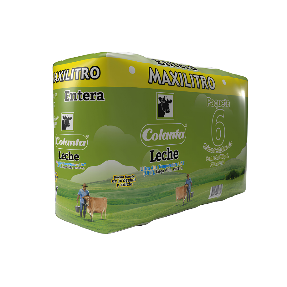 Leche UHT Entera Maxilitro Colanta Bolsa X 1100 ml X 6 U