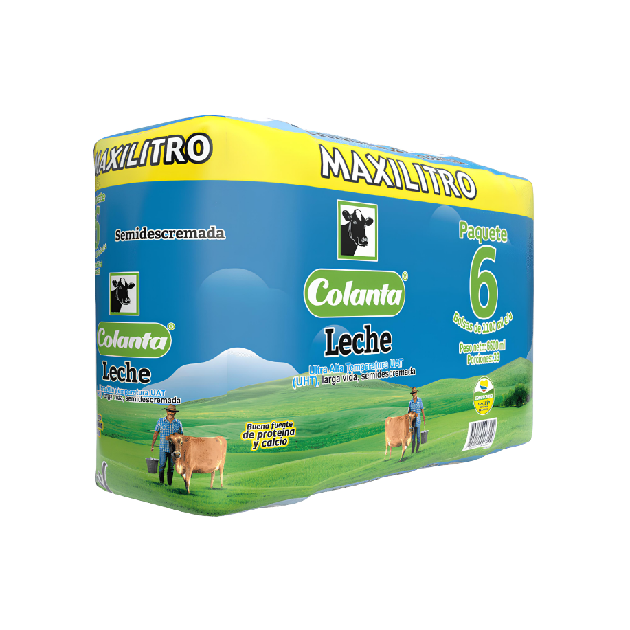 Leche UHT Deslactosada Semidescremada Colanta en Bolsa X 1000 ml X 6 U
