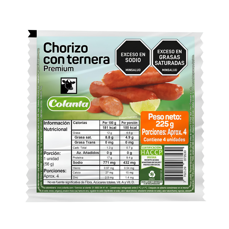 Chorizo con Ternera Colanta X 225 g