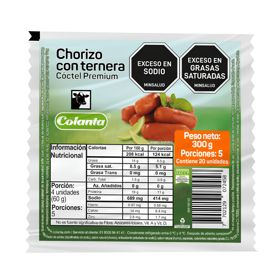 Chorizo con Ternera Coctel Premium Colanta X 300 g