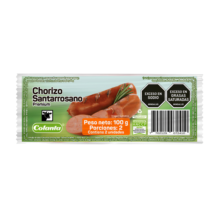 Chorizo Santarrosano Premium Colanta Duopack X 100 g