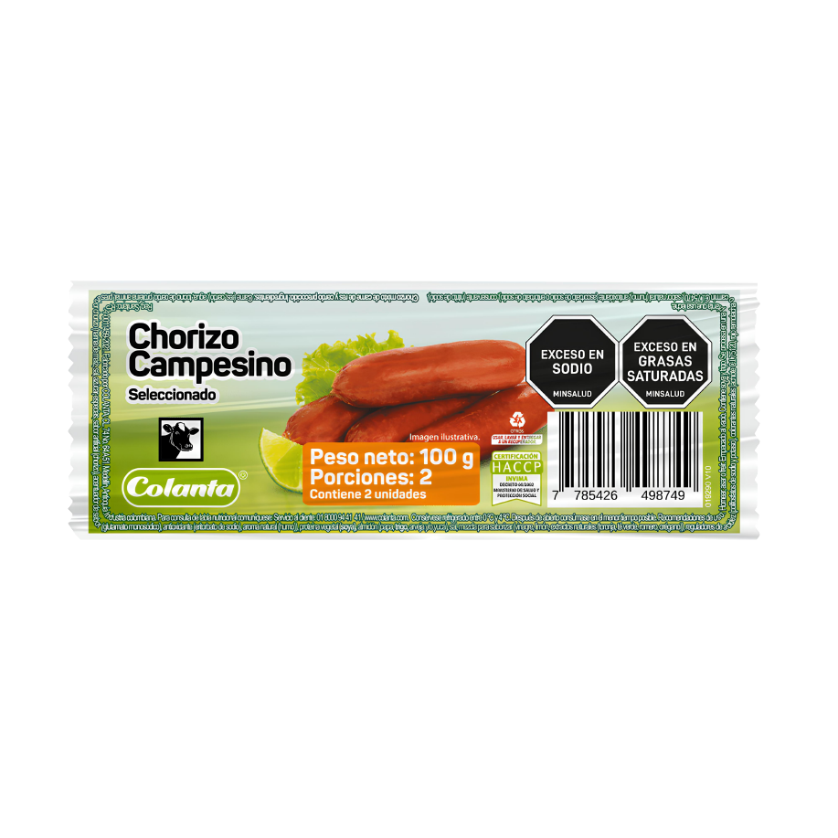 Chorizo Campesino Seleccionado Colanta Duopack X 100 g