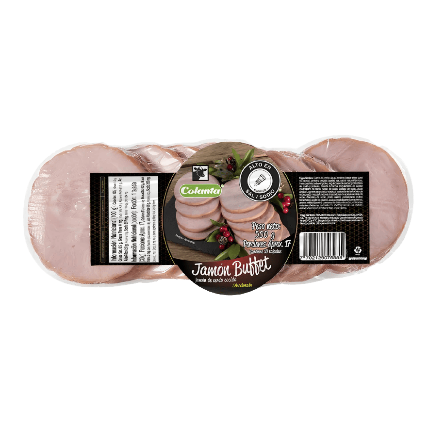 Jamón ahumado buffet Colanta tajado x 450gr