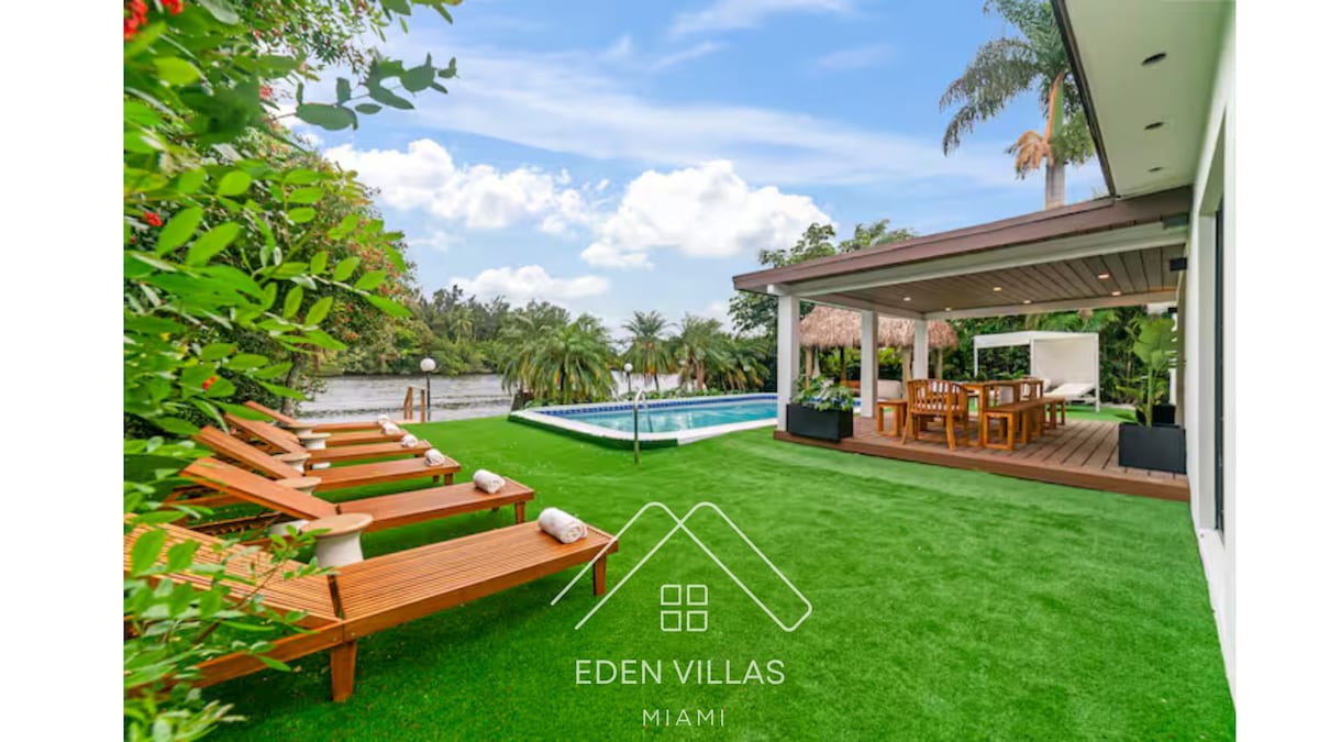 Hermes inspired villa | waterfront | pool | tiki