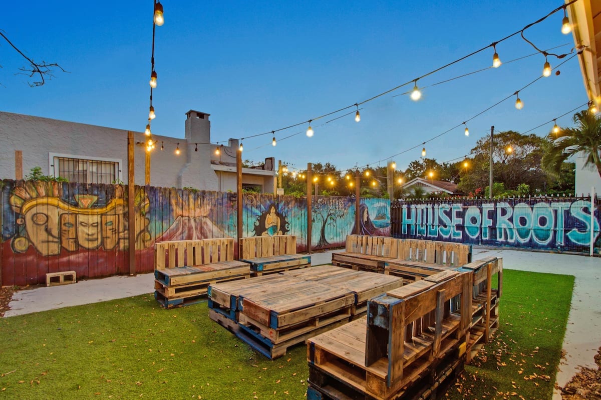 Outdoor backyard with lights 
