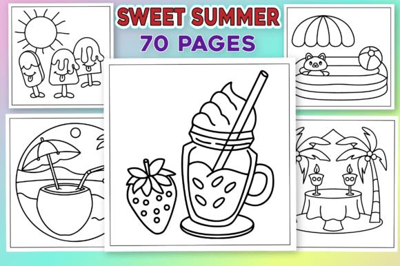 Sweet Summer Bold & Easy Coloring Pages featuring ice cream cones, beach scenes, and tropical vibes