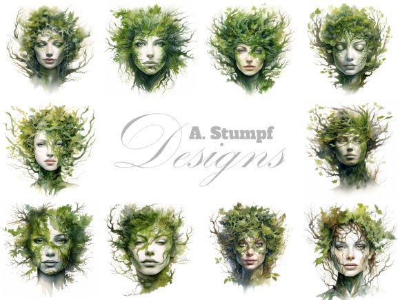 Surreal Woman Face Moss Tree Branches Art