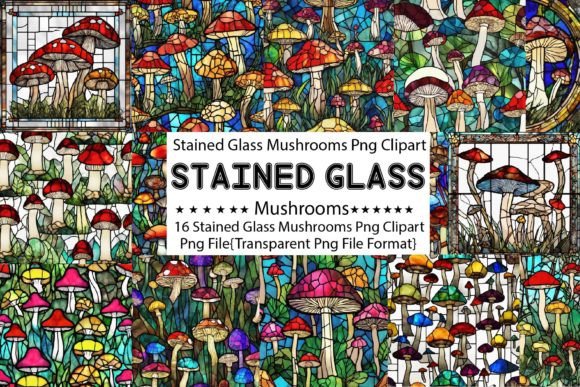 Stained Glass Mushrooms PNG Clipart Collection