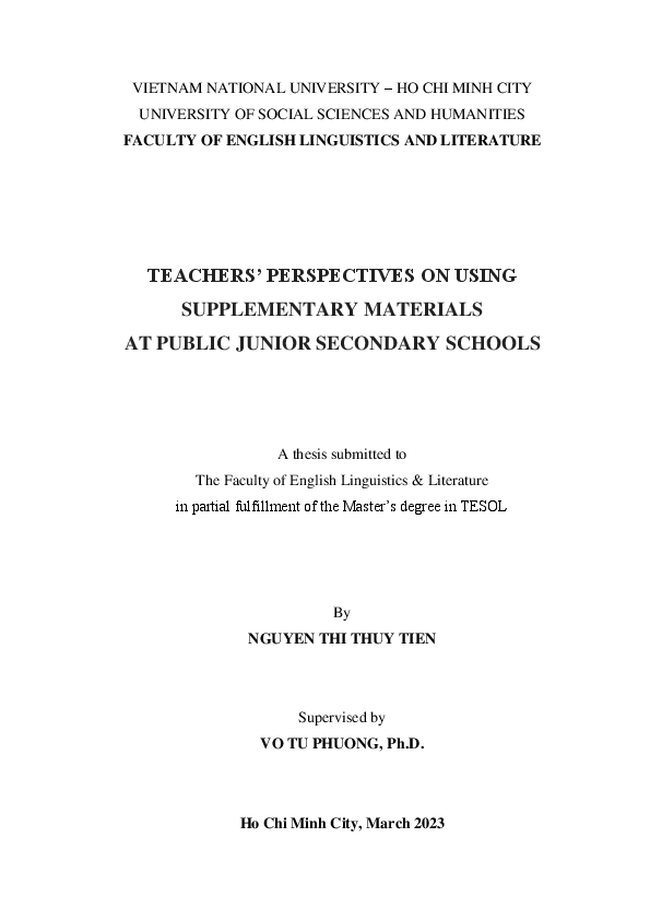 Teachers' perspectives on using supplementary materials at public junior secondary schoolsMA