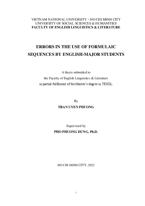Errors in the use fomulaic sequences by English-major studentMA