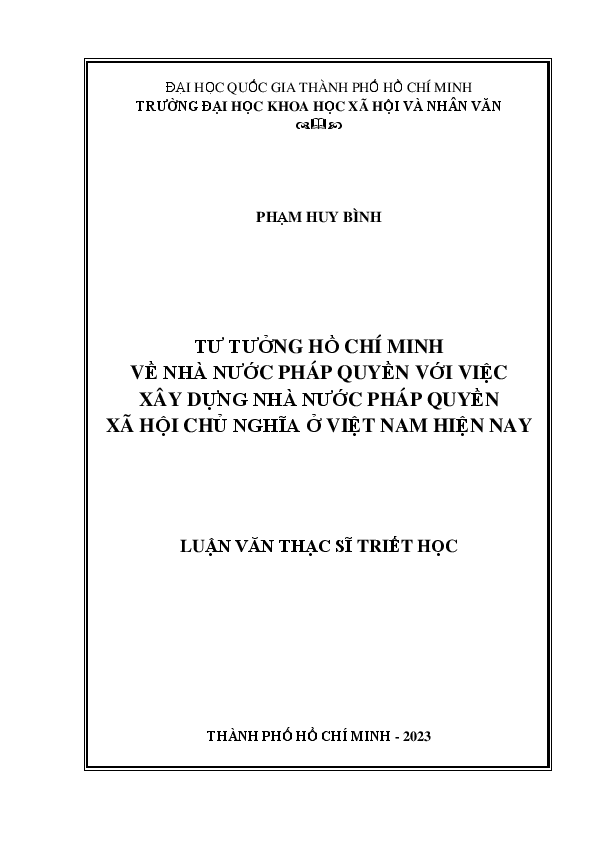 Tư tưởng Hồ Chí Minh về nhà nước pháp quyền với việc xây dựng nhà nước pháp quyền xã hội chủ nghĩa ở Việt Nam hiện nayLuận văn Thạc sĩ8.22.90.01