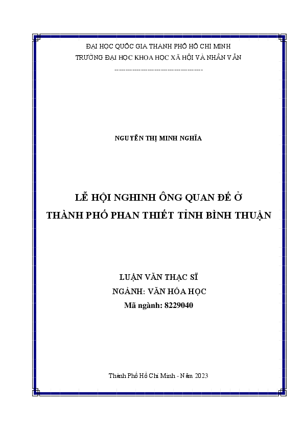 Lễ hội Nghinh Ông Quan Đế ở Thành phố Phan Thiết tỉnh Bình ThuậnLuận văn Thạc sĩ8.22.90.40