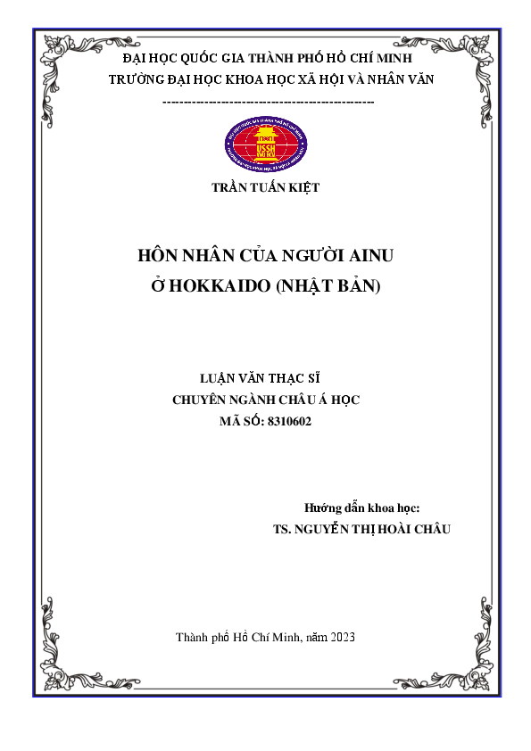 Hôn nhân của người AINU ở Hokkaido (Nhật Bản) ;Luận văn Thạc sĩ8.31.06.02