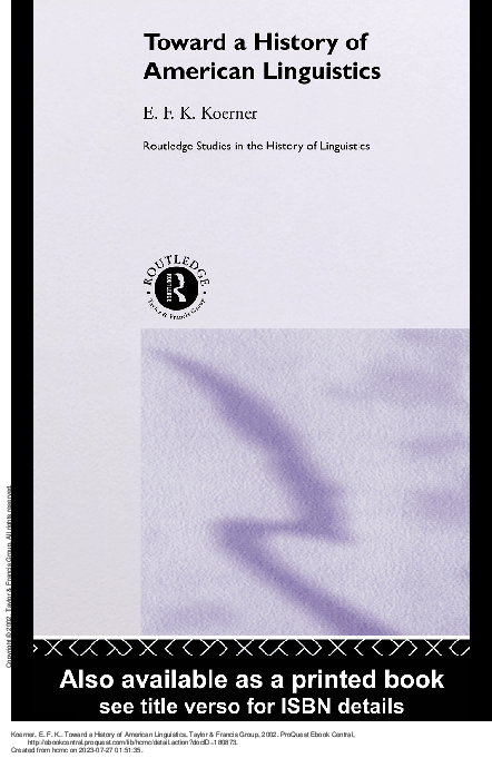Toward a History of American Linguistics