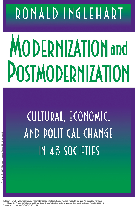Modernization and postmodernization Cultural, economic, and political change in 43 societies